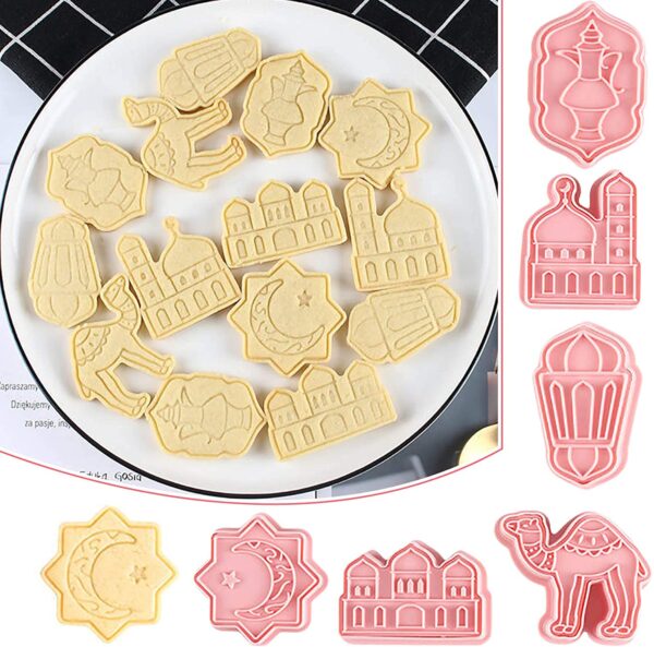 HULUOBU Ramadan Eid Mubarak Cookie Cutters 6 PCS Islamic Muslim Biscuit Mold