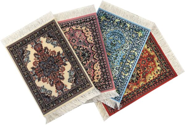 Set of 4 Rug Table Coasters | Oriental Design Fabric Carpet Drink Mats (Mix-2)