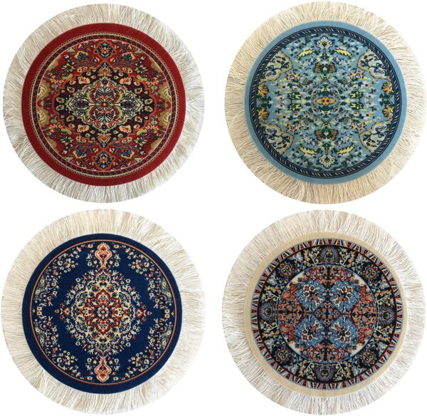 Inusitus Set of 4 Round Coasters for Drinks - Rug Mat Drink Holders
