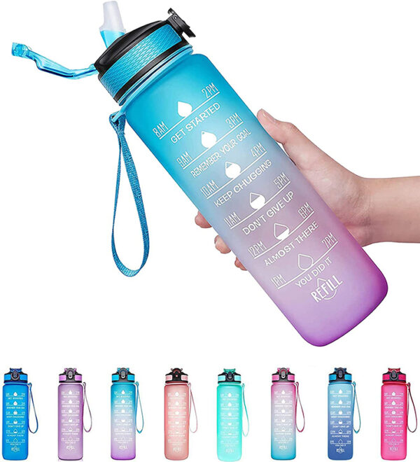 Giotto 32oz Leakproof BPA Free Drinking Water Bottle with Time Marker & Straw